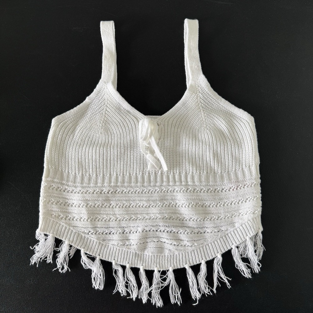 Knit Sleeveless Cropped Top Large Crochet Boho Festival Cottage Ethereal‎ Hippie
